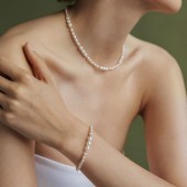 Bratara cu perle naturale si argint placat cu aur roz 39 cm DiAmanti 254-106B-G